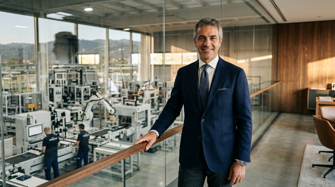 Imprenditore manifatturiero italiano supervisiona la produzione Odoo ERP