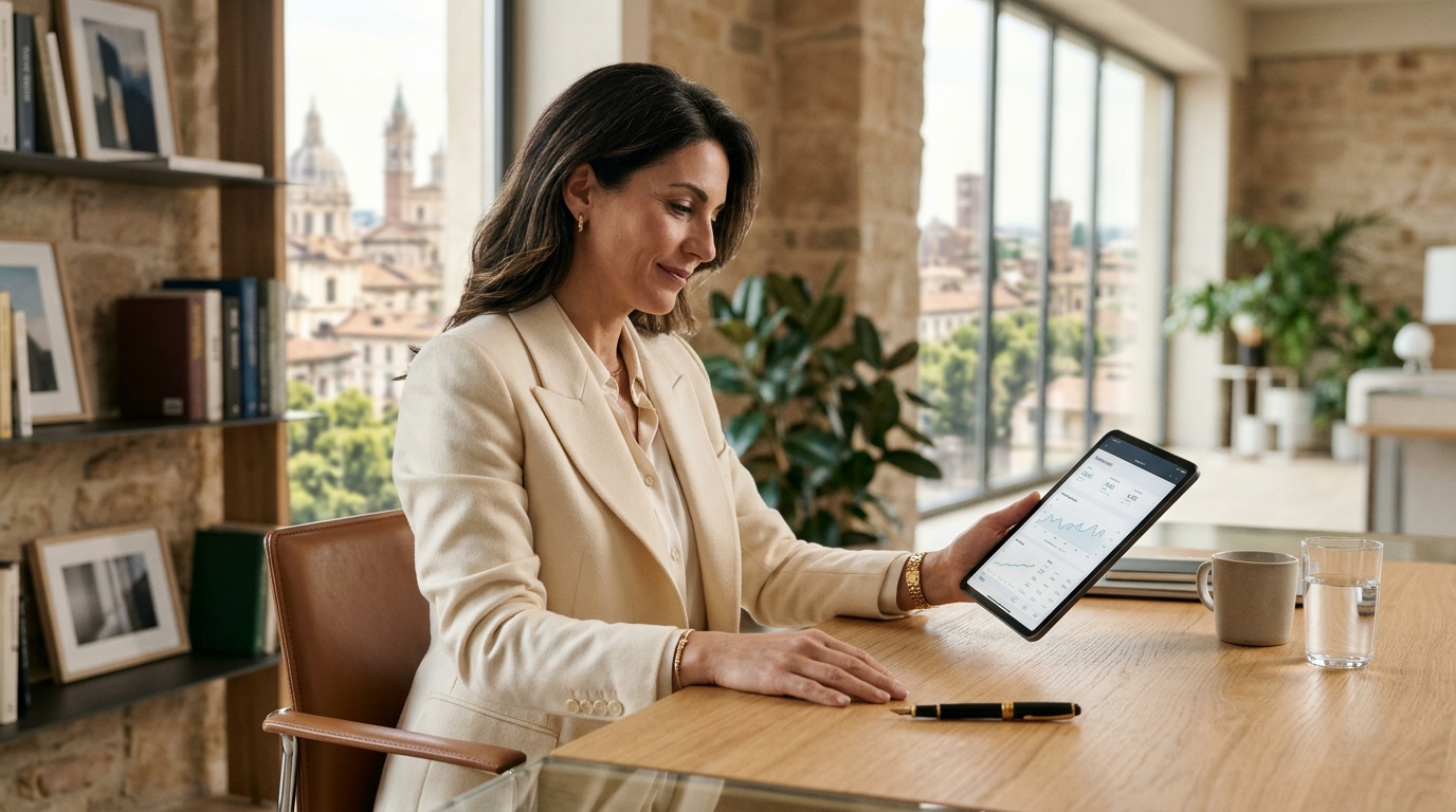 Direttrice finanziaria italiana analizza workflow digitale DocuWare